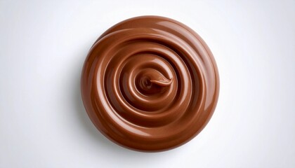 A smooth, glossy swirl of chocolate spread, showcasing its rich texture and inviting appearance against a plain background.
