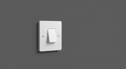 Simple white electrical light switch in the on position, a minimalist concept of power, energy, and control against a plain gray wall.