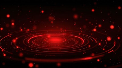 Abstract red background with glowing circular rings and dots, evoking a futuristic technology or gaming atmosphere. Black solid backdrop.