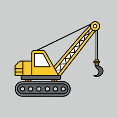 Outline of a yellow crawler crane in an industrial setting vector graphic