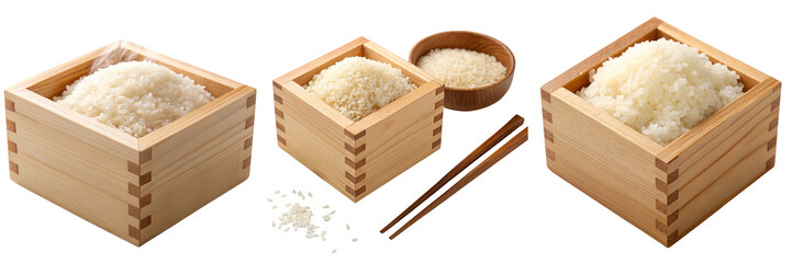 Set of rice and Masu on white background isolated on a transparent background