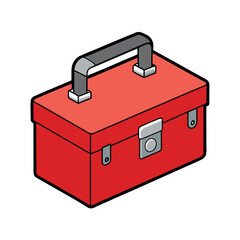 Red toolbox with gray latches and black handle a versatile industrial or storage graphic