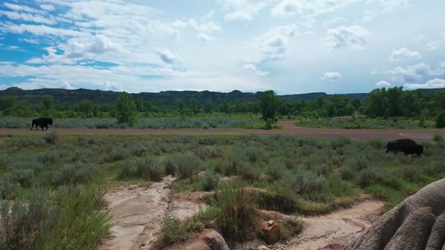 A vibrant and colorful view captures the unique Cannonball concretions in the North Unit of Theodore Roosevelt National Park