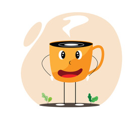 A Happy Cup of Morning Coffee Character Flat Style. An energizing drink to boost one up vector