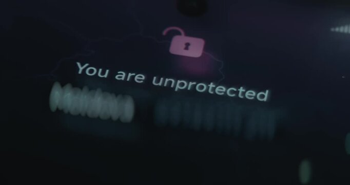 You are unprotected message alongside an unlocked padlock icon, lack of security on the device