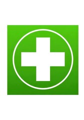 Obraz premium Minimalist Medical Cross Symbol in Green Square with Outline Circle