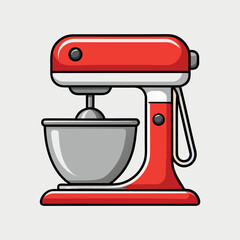 Modern illustration of a kitchen mixer with a red drum and silver handle