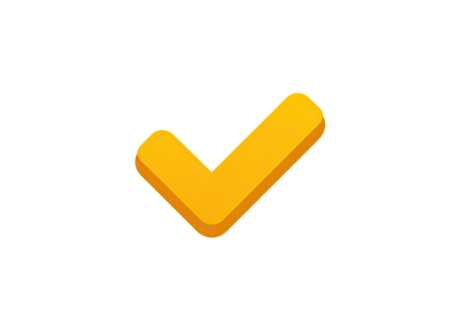 A bright, solid-color, stylized checkmark graphic