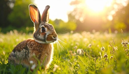 Obraz premium Peaceful Rabbit in Golden Meadow