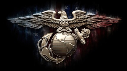 Naklejka premium A symbol featuring an eagle perched atop a globe and anchor against stars