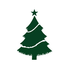 Green christmas tree silhouette with star and garland festive holiday vector