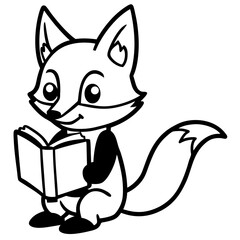Cute cartoon fox reading a book