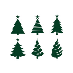 Christmas tree icons festive green pine vector set winter holiday decoration seasonal celebration