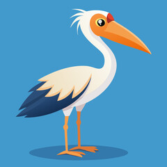 Cartoon pelican standing on blue background