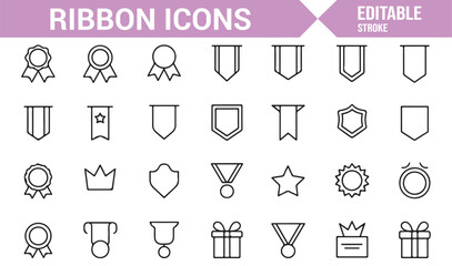 Icon Set of Ribbons, Shields, and Medals for Rewards and Achievement