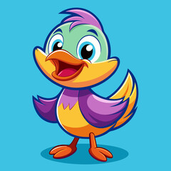 Happy cartoon bird character with bright colors