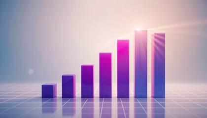 Colorful 3D Bar Chart Growth Rising Statistics, Business Data Visualization, Digital Analytics, Market Trends, Success Metrics, Financial Performance