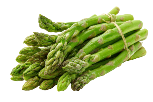 Fresh green asparagus bundle ready for cooking or grilling, showcasing vibrant color and natural texture
