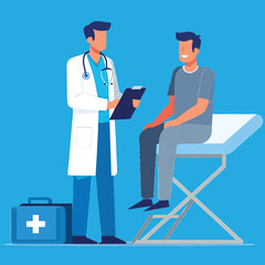 Medical consultation with a doctor and patient in a clinic. Healthcare vector illustration.