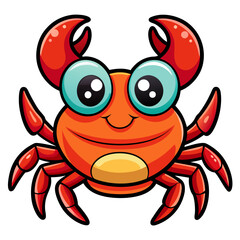 Happy cartoon crab with big blue eyes and red claws