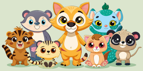 A group of adorable cartoon animals posed together © Najmul Design Hub