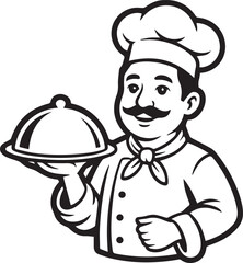 cartoon chef mascot holding serving dish vector illustration for restaurant logos menu branding culinary and hospitality