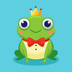 Cute cartoon frog prince wearing a crown and red bowtie