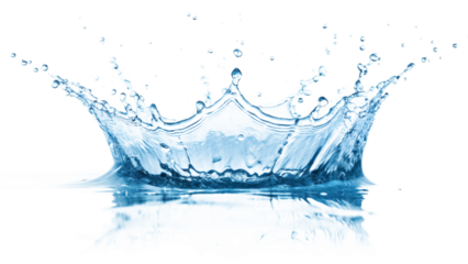 Dynamic blue water splash crown shape frozen in time against black background