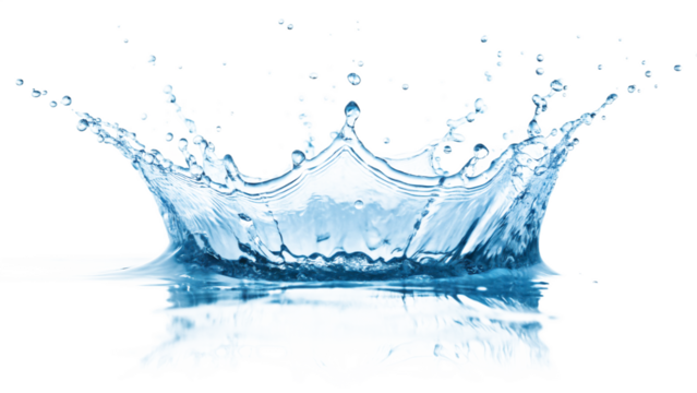Dynamic blue water splash crown shape frozen in time against black background