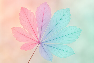 Obraz premium gradient pastel foliage fan—rose to mint spectrum, back-light reveals delicate veins