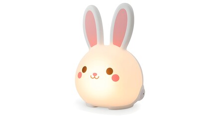 Obraz premium Cute Illuminated Bunny Toy with Round Head and Colorful Face, Yellow and Pink Eyes