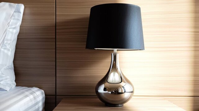 Nighttime ambiance with a bedside lamp casting a gentle glow over the furniture