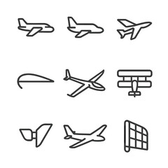Airfoil wing icons surface cross vector components icon section biplane canard mount