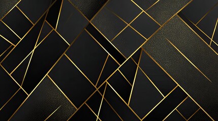 Geometric, dark background with gold accents