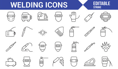 Welding Safety Gear and Equipment Icons Set for Protection in Industrial Environments