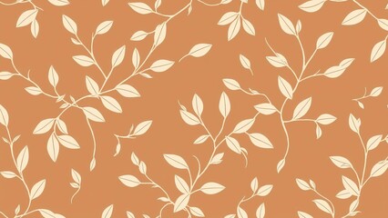 Seamless pattern of delicate white leafy branches on warm earthy tan background for design, textiles, wallpaper, and decorative projects