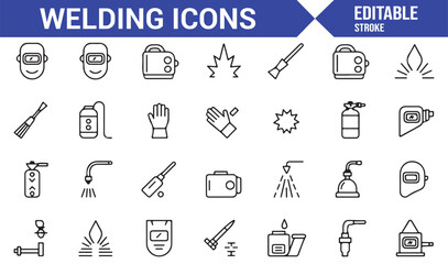 Set of Welding Tools and Safety Equipment Icons for Metalworking and Construction