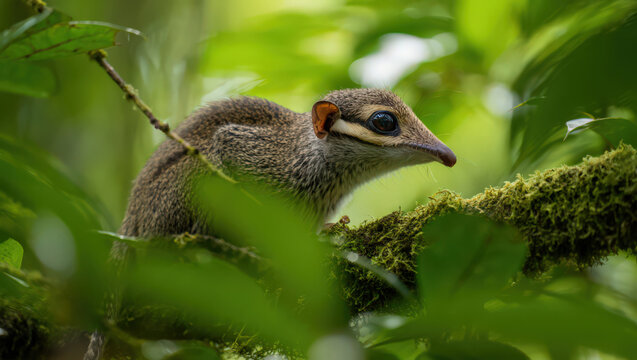 Tiny Lesser Mouse-Deer Foraging Amidst Lush Foliage, Showcasing its Miniature Size, Delicate Features, and Adaptation to Dense Undergrowth in Natural Setting