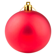 Shiny festive red bauble with golden cap for Christmas celebration, holiday decoration, and New Year's Eve party on transparent background