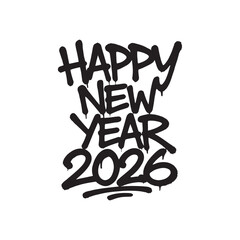 Happy New Year 2026 calligraphy illustration with a heart symbol and a text message wishing love to people in the city