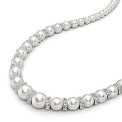Obraz premium 3D White Gold Necklace with Alternating Diamonds and Pearls on White