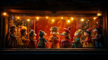 heatrical puppet show. Illustration On The Theme Of Theatre, Cinema, Humour And Performances.
