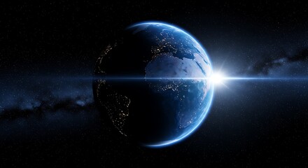 Fototapeta premium Sunrise Over Earth From Space With Stars