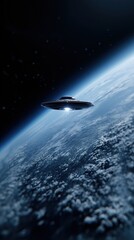 Fototapeta premium Sleek ufo hovering above earth: mysterious spacecraft exploring the cosmos