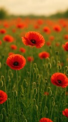 Obraz premium Vibrant poppies in lush field.