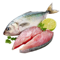 Fresh fish preparation with cuts and lime garnish in a culinary setting