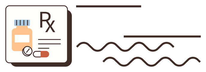 Medicine bottle, capsule, tablet with prescription details. Ideal for healthcare, pharmacy, medical advice, treatment, patient care medication healthcare communication. Minimal and simple flat