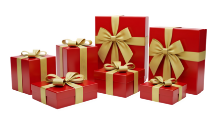 Collection of red and gold wrapped presents    .ai generative, transparent background, white background. isolated on white background, png, jpeg, jpg.