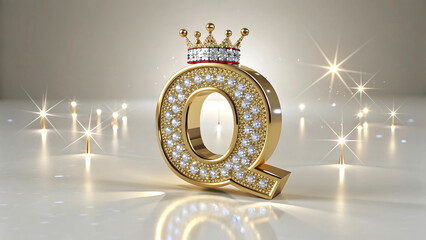Luxurious Gold and Diamond Letter Q with a Royal Crown
