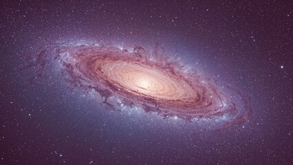 Shining spiral galaxy core swirling through deep space, with dust lanes and star clusters